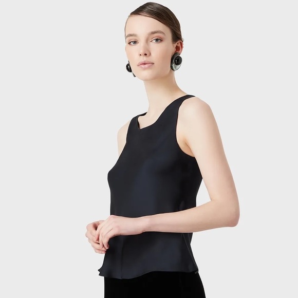 ARMANI COLLEZIONI elegant Silk Camisole Sleeveless top Navy Blue zipper detail - Picture 2 of 10
